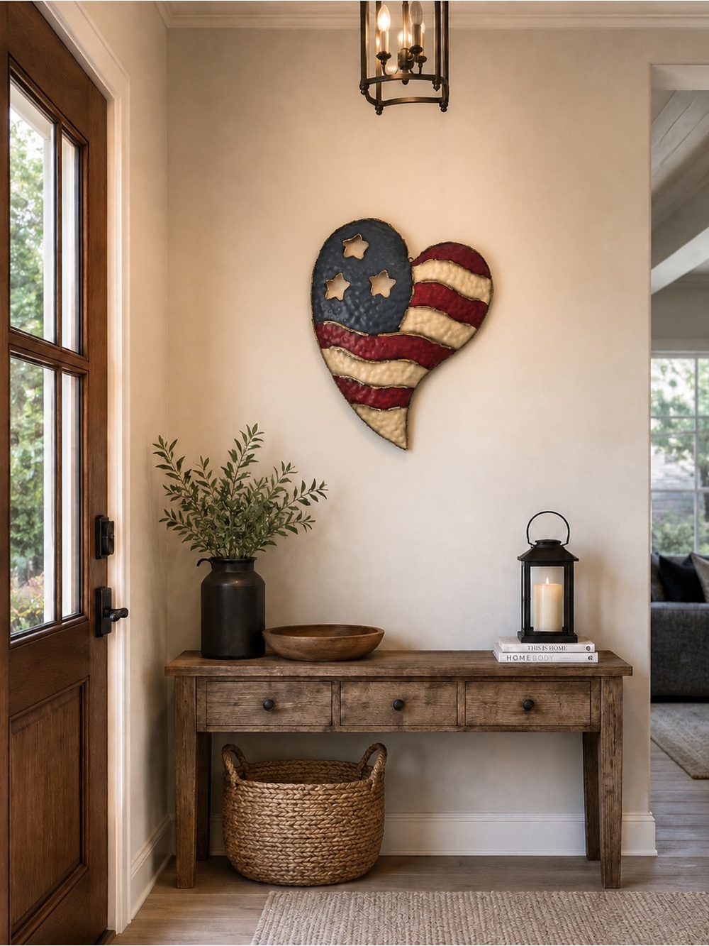 Patriotic Heart Wall Decor Heart Decor,USA American Flag Tin US 16” X 14”